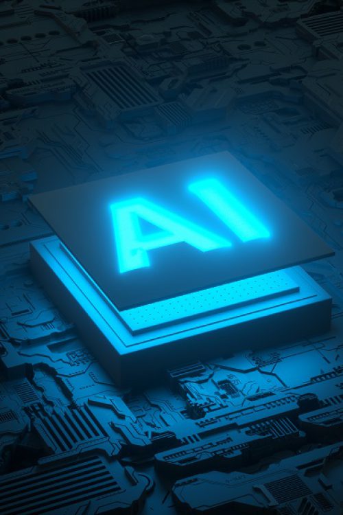 Circuit board and AI micro processor, Artificial intelligence of digital human. 3d render